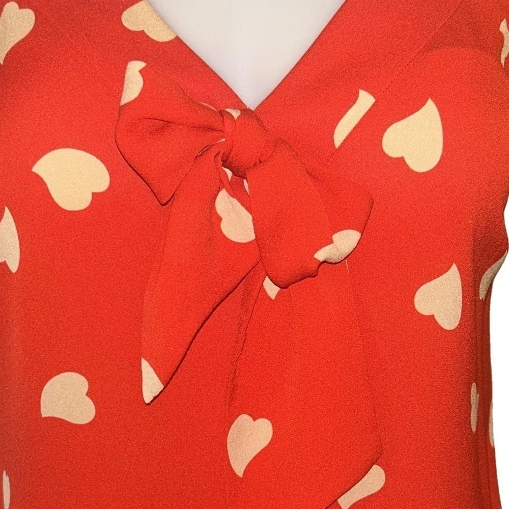 Tory Burch 100% Silk Top VNeck Red Bowtie Accent Valentines Day NWOT